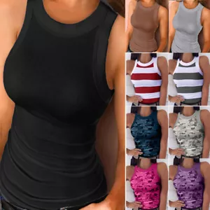 Canotta donna smanicata tinta unita canottiera estiva casual slim maglietta blusa │ - Foto 1 di 32