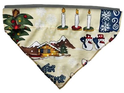 Christmas Snowman tree beige Over Collar SlideOn Pet Dog Cat Bandana Scarf S - Image 1 of 4