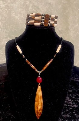 Conjunto de collar y pulsera vintage raro hueso de búfalo nativo americano y múltiples cuentas Foto 1 de 4