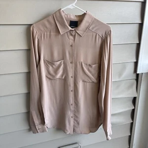 Trouve Women’s Long Sleeve 100 % Silk Blouse Size S Button Down Career Neutral - Picture 1 of 8