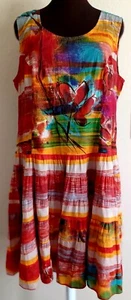 PHOOL XL Baumwolle Blumen ärmelloses Kleid X Tie Back Dropwaist Flare Stufensaum  - Bild 1 von 6