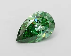 Pear 1.02 Carat Fancy Vivid Green VS1 CVD Loose Lab Grown Diamond - Picture 1 of 3