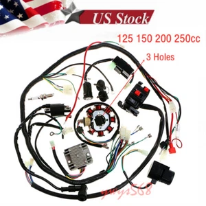 WIRING HARNESS LOOM GY6 250CC ATV 3 HOLE STATOR ELECTRIC START GO KART BUGGY ATV - Foto 1 di 11