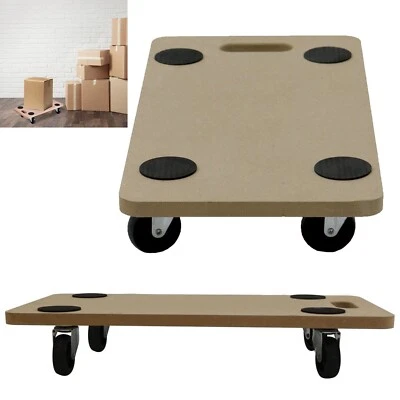 SAVING HUB 2x Dolly Cart Trolley Heavy Duty 4 Wheels Wooden Platform Moving Transport Tool