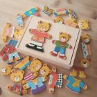 Bino Wooden game "Dress up the teddy bears" Dressup Puzzle Toy in Wooden Box