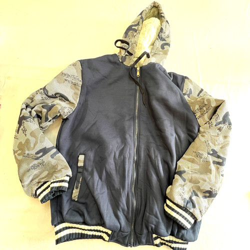 VETEMENTS Felpa con cappuccio blu adulto taglia large senza marchio LS foderata in pile cerniera intera [C24]