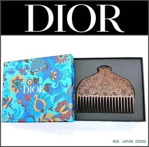 Christian Dior Hair comb Wood carving Brown CD Logo Peacock Flower Boxed New - Picture 1 of 10