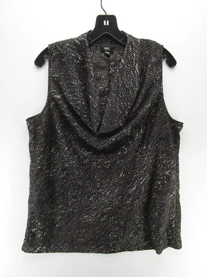 Mossimo Blouse Women XXL Black Tank Top Animal Print Career Cowl Neck Pullover - Image 1 of 4