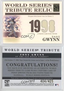 2003 Topps Tribute World Series Tribute Relics /425 Tony Gwynn #TR-TG HOF