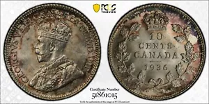 1936 Canada 10 Cents PCGS MS65 - Picture 1 of 3