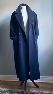 LONG WOOL TRENCH COAT 14 16 duster blogger full length angora navy soft FRASER - Picture 1 of 22