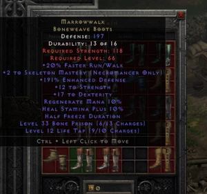 Marrowwalk Boneweave Boots Unique Diablo 2 XBOX PC Ladder or NL Softcore - Picture 1 of 3