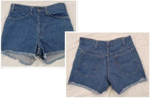 Pantaloncini Levi's vintage anni 70 linguetta arancione taglia 30 denim taglio Talon Woodstock Levis - Foto 1 di 13