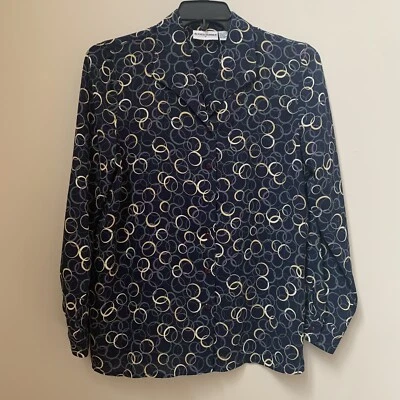 Blusa Alfred Dunner Mujer Azul Estampado Círculo Manga Larga Con Botones Talla 10 Foto 1 de 4