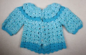 VINTAGE BLUE HANDMADE BABY CARDIGAN SWEATER - - Picture 1 of 3