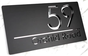Contemporary Laser Cut House Signs Matt Perspex & Mirrored Numbers 300mm x 160mm - Picture 1 of 8
