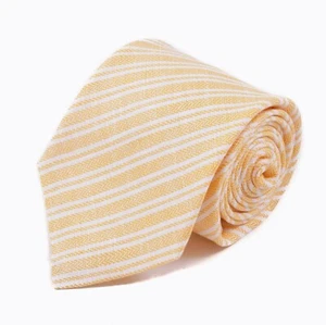 Kiton Napoli Light Orange and White Woven Stripe Pure Linen Tie - Picture 1 of 3