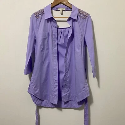 DANA BUCHMAN Women's Purple Button Up Shirt 3/4 Bell Sleeves Open Back Size S - Изображение 1 из 4