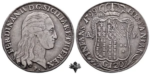 NAPOLI Piastra 120 grana 1799 RARA Ferdinando IV Borbone ARGENTO - Foto 1 di 4