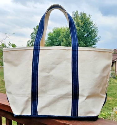 Bolso de Mano LL Bean Boat Y Vintage Azul Marino Y Blanco Grande 17x8x14 Foto 1 de 4