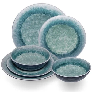 Melamin Geschirr Set Türkis Blau Steingut-Optik Campinggeschirr Outdoor Camping - Bild 1 von 17