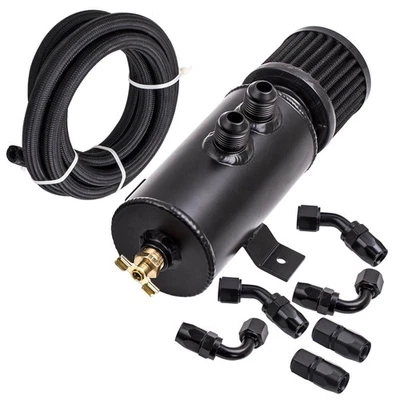 Baffled Engine 0.75L Oil Catch Can Twin Port AN10 + 3M Hose Kit & Fitting Black - image 1 of 4