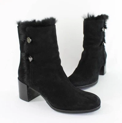 Botas al tobillo Aquatalia para mujer negras de gamuza con ribete de piel Evangeline talla 7 Foto 1 de 4