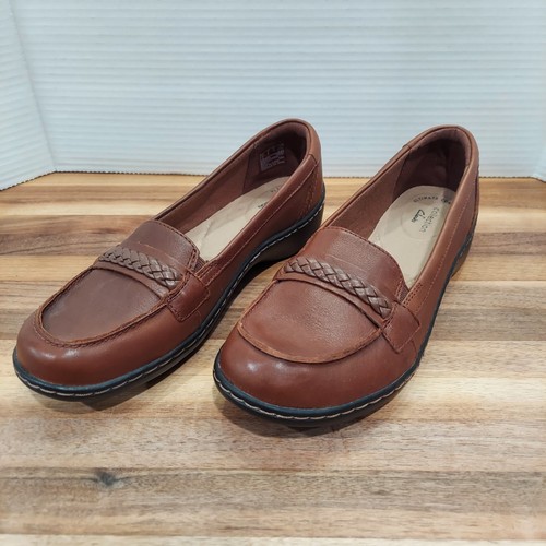 Scarpe Clarks Cora Viola taglia 8 mocassini comodi slip on marrone dettaglio intrecciato