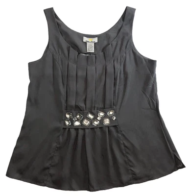 Kathleen Kirkwood Womens Top Sz L Charcoal Beaded Sleeveless Stretch Scoop NWT - Image 1 of 4