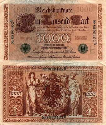 Germany 1000 Mark 1910 Pick# 45b F-VF - Image 1 of 2