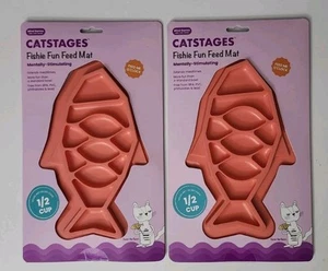 Set Of 2! Petstages Fishie Fun Feed Mat. Easy Wash Silicone Slow Feeder for Cats - Picture 1 of 2