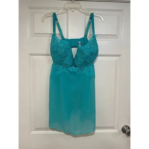 Cacique Underwire Lace Babydoll Lingerie Chemise Negligee Aqua Blue 40DD 40E - Picture 1 of 7