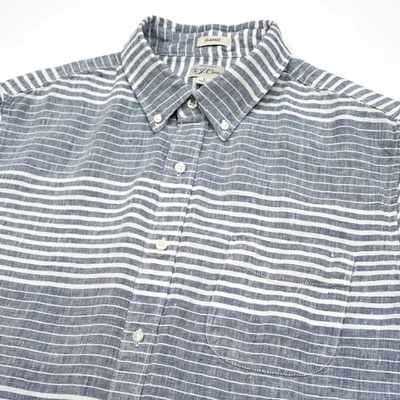 J. Crew Shirt Men's Large Irish Linen Blue White Striped Baird McNutt Classic - Image 1 of 4
