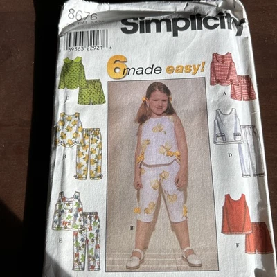 Simplicity 8676 Girls Shirt Shorts Capri Easy Patttern 5-6x Uncut - Image 1 of 3