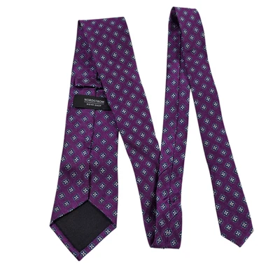 Nordstrom Mens Necktie Purple Floral Embroidered 100% Silk Classic Business - Image 1 of 4