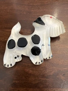 Vintage 1940's Carved Clear Lucite Dog Hand Painted Black Spot Pin Brooch - Picture 1 of 2