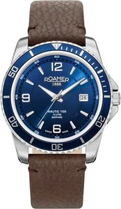 Roamer 862844 41 45 02 Nautic 100 blau silber braun Leder Herren Uhr NEU - Bild 1 von 6