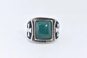 Vintage Stainless Steel Genuine Green Chrysoprase Size 10 Men's Cross Ring - Picture 1 of 4