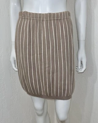 Joan Vass Tostado Champiñón Rayas Algodón Cintura Elástica Suéter Falda Talla 2/Mediana Usada en Excelente Condición Foto 1 de 4