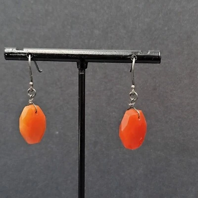 Pendientes perforados cornalina facetada piedra cuentas metal negro colgantes 5/8" Foto 1 de 4