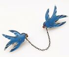 Vintage Celluloid Bluebirds Double Brooch Plastic Jewellery Pin Jewelry