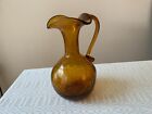 Vintage crackled molded glass amber  Pitcher  carafe vase  spout 8"
