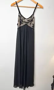 Flora Nikrooz Long Lingerie Chiffon Nightgown Lace Appliqué Sz L Vintage USA - Picture 1 of 6