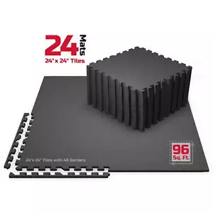FitRx 24" x 24" Black High Density EVA Foam Interlocking Floor Mats - Picture 1 of 22