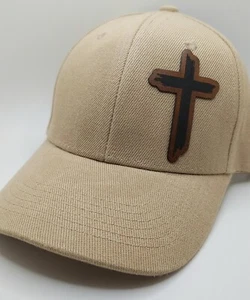 John 3:16 Chestnut Brown Cross Patch Set - Solid Khaki Baseball Hat - Picture 1 of 6