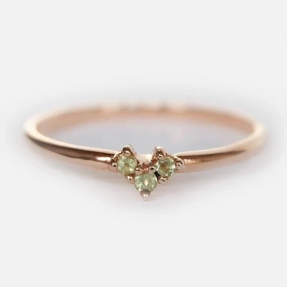 Round Cut Simulated Peridot With Solid 10K Rose Gold 3-Stone Heart Design Ring - Image 1 of 4