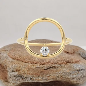 4 MM Round Moissanite Open Circle Diamond Ring 10k Gold Unique Ring Special Gift - Picture 1 of 9