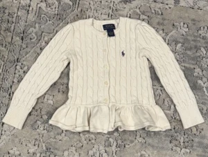 Polo Ralph Lauren Cable Knit Cardigan Sweater Girls Button Front School Size 4 - Picture 1 of 8