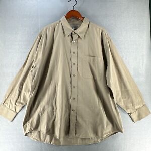 Cutter Buck Mens Butt Down Shirt 2XB Brown Woven Embroidered Pocket Long Sleeve