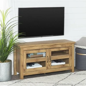 Walker Edison Simple Wood TV Stand 44 Inch Entertainment Center Barnwood NB114 - Picture 1 of 10